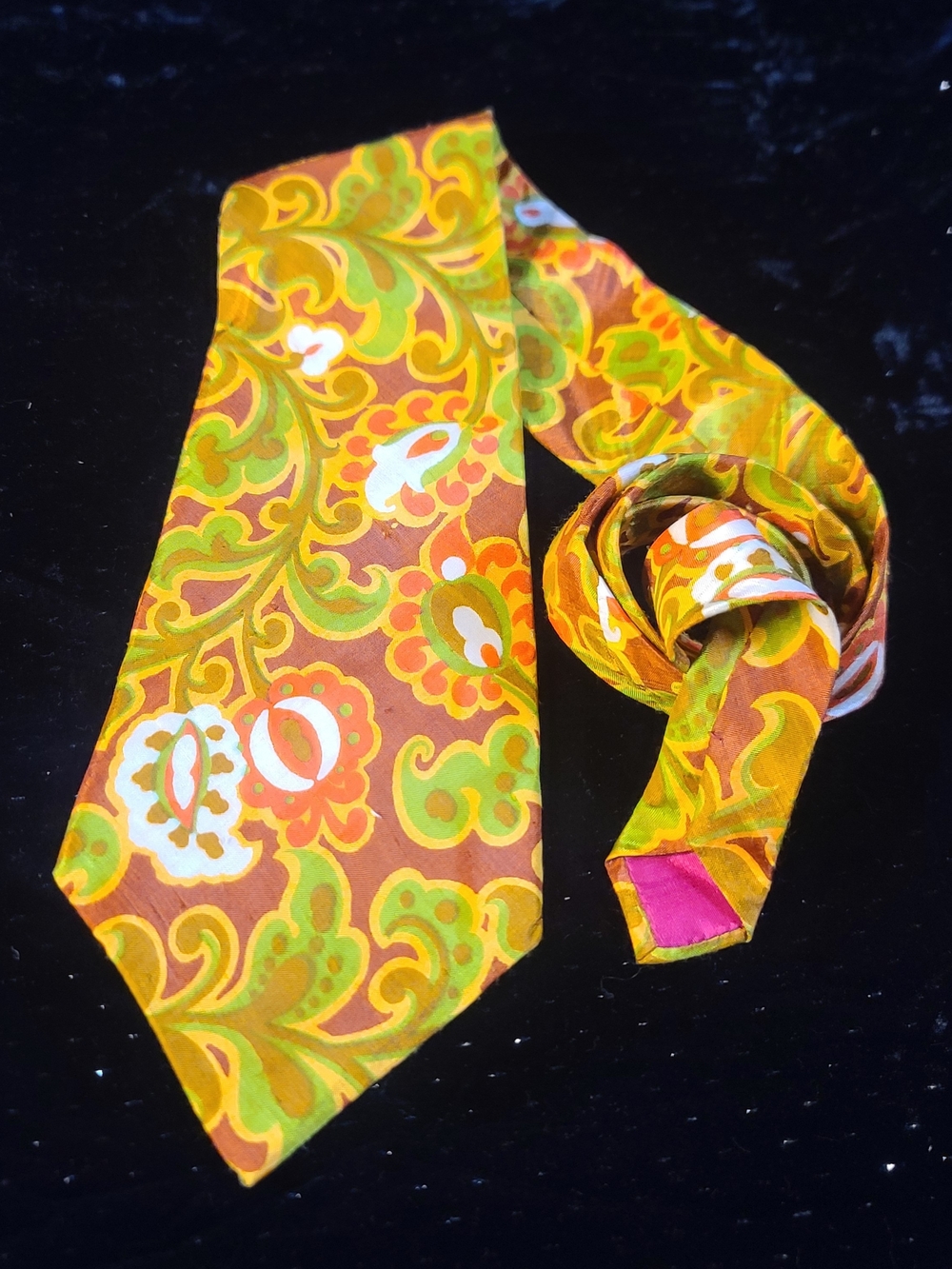 Hand Crafted Silk Orange Green Yellow Paisley Men's Tie